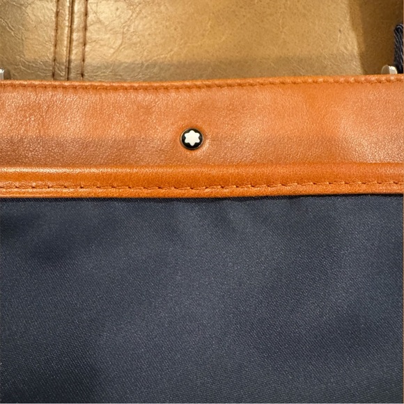 MONTBLANC Navy Blue Canvas & Brown Leather Sartorial Jet Reporter Crossbody Bag - Picture 15 of 16